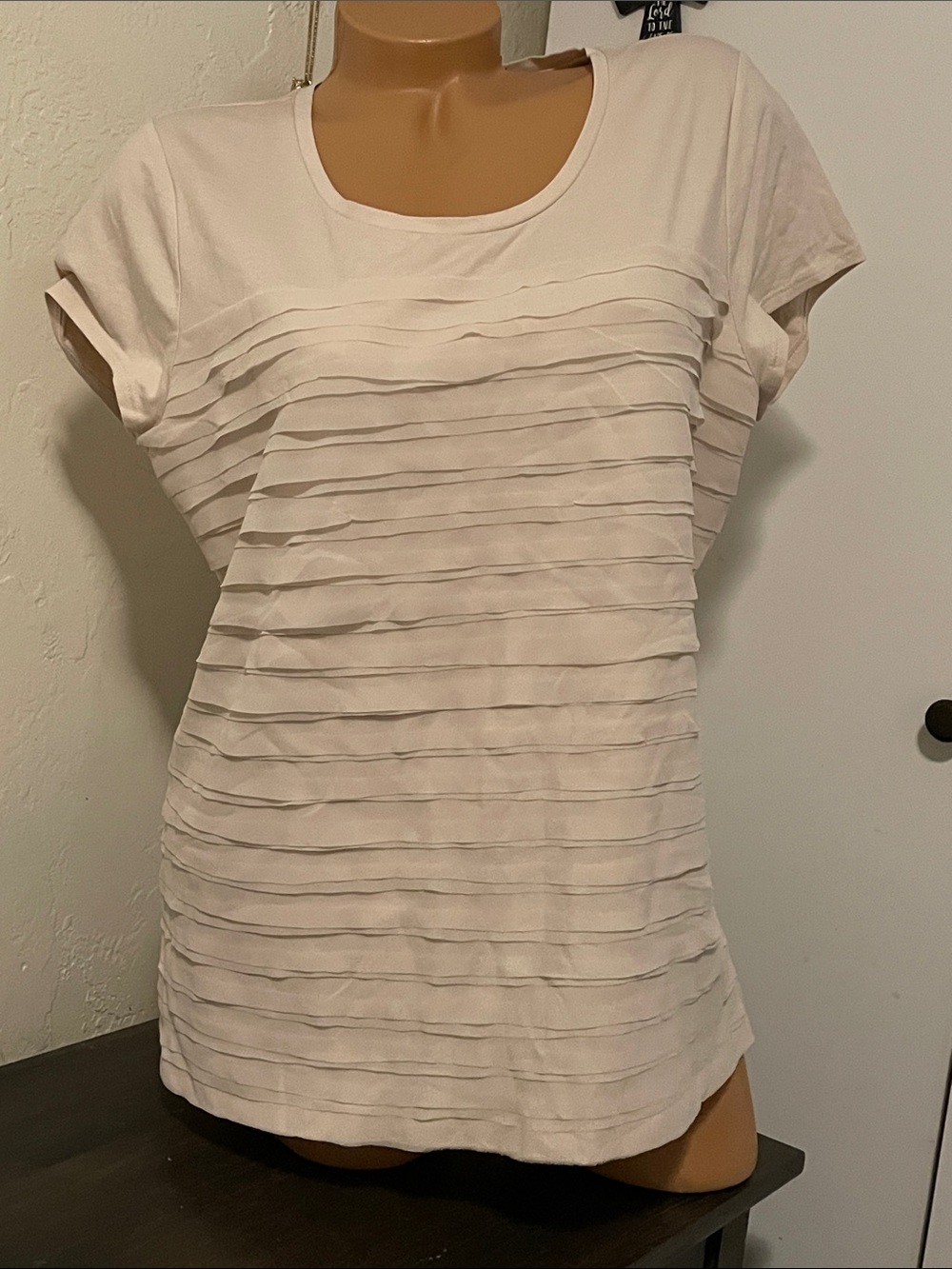 Ann Taylor Cream Pleated Layered Short-Sleeve Top